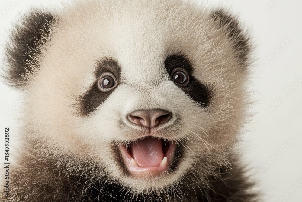 Fototapeta premium Adorable Baby Panda with Expressive Face Smiling Brightly