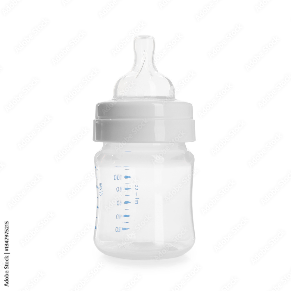 One empty feeding bottle isolated on white One empty feeding bottle isolated on white