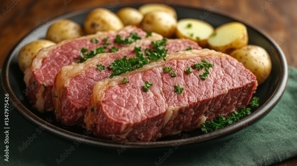 Delicious Corned Beef Slices Served with Potatoes Delicious Corned Beef Slices Served with Potatoes