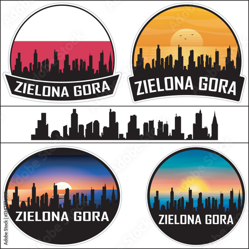 Zielona Gora Poland Flag Skyline Cityscape Silhouette Travel Souvenir Sticker Isolated Vector