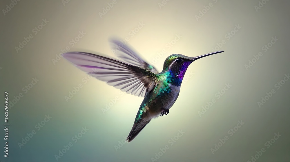 Fototapeta premium Vivid Hummingbird in Flight – Graceful Nature Photography with Soft Light