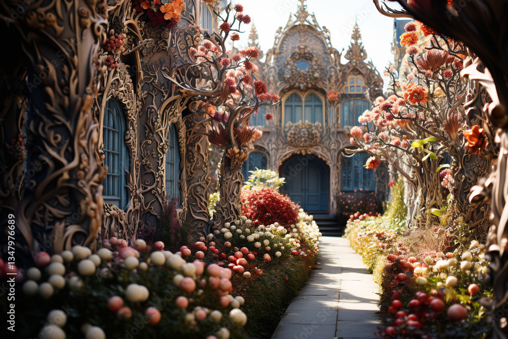 Fototapeta premium garden of world, adorned with intricate details and patterns that unveil bountiful wealth of geographic knowledge, narrating captivating tales of diverse realms and their inhabitants