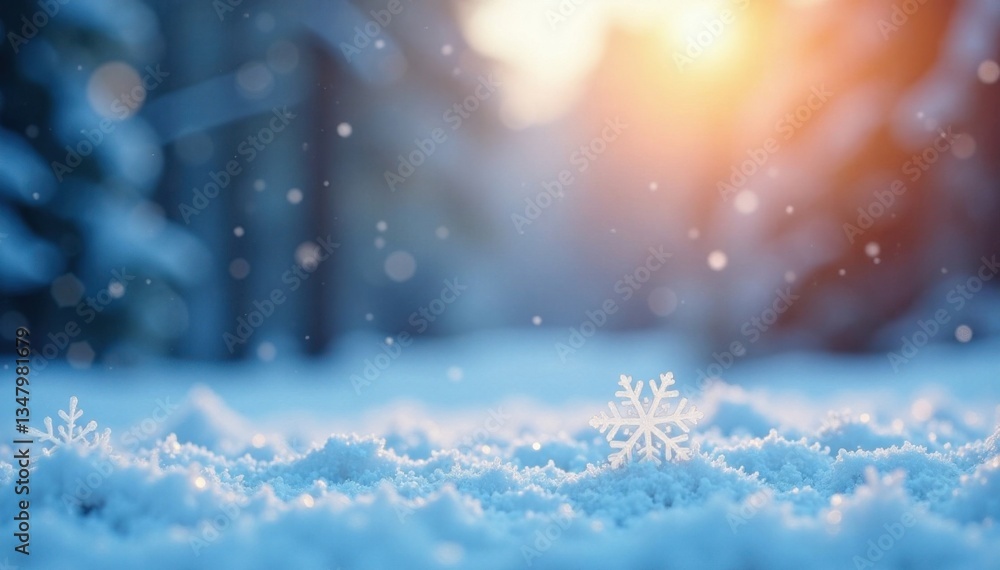 Naklejka premium Snowflakes falling gently on a frosty winter background, New Year, winter, ice