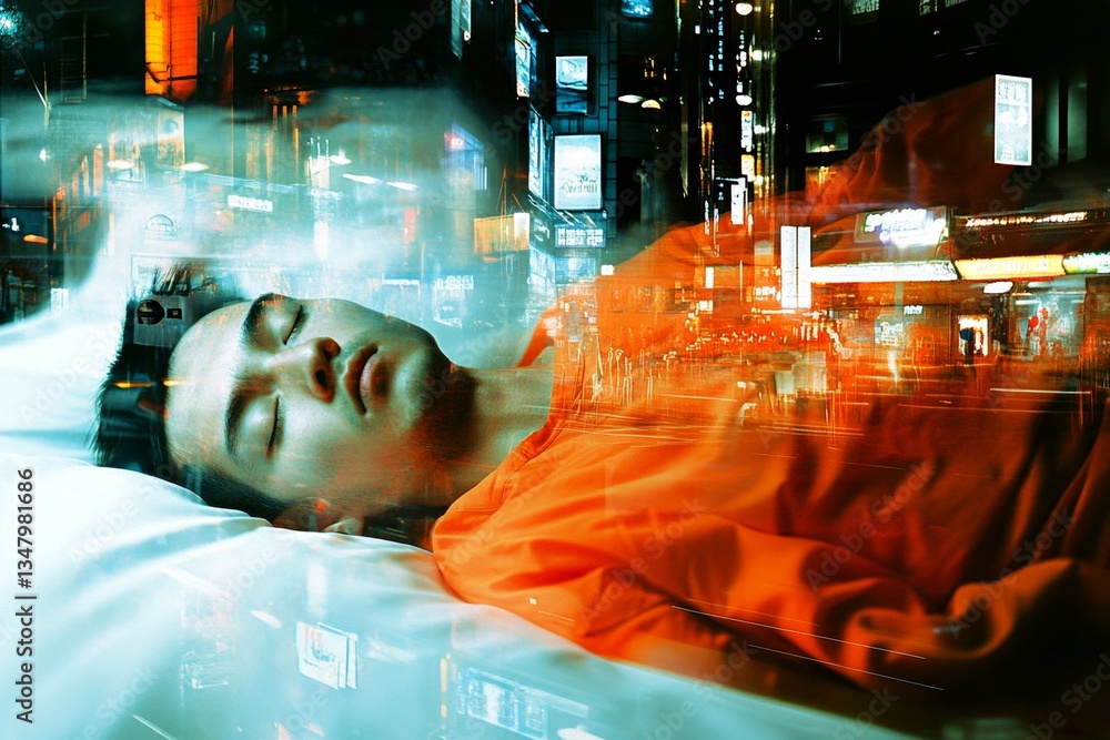 Spine-chilling dream. Deep sleep horror. Spooky dreams. Being injured - nightmares, bad dreams: abstract image of well-being. Metaphorical being injured physical senses, of fear and despair.