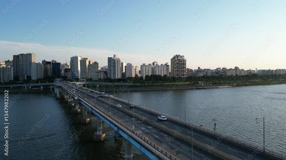 Bridge crossing the river and cityscape view Bridge crossing the river and cityscape view
