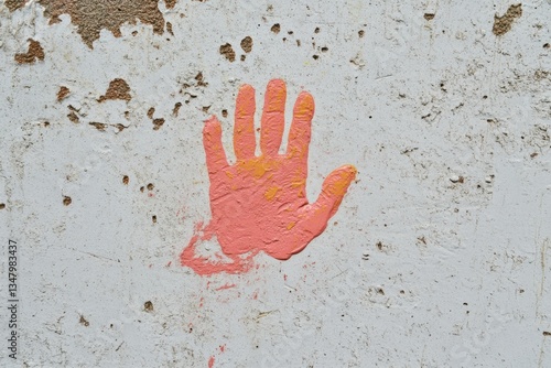 Pink Handprint Art on Textured White Wall Background for Children