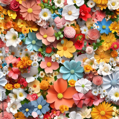 A Bright and Colorful Collection of Paper Flowers Creating a Dense Floral Tapestry That Radiates Cheerfulness and Vibrancy in Every Detail and Style