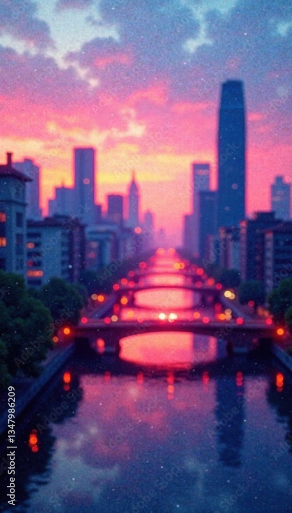 Watercolor texture overlay on a blurred cityscape at dusk , sky, texture, blurred Watercolor texture overlay on a blurred cityscape at dusk , sky, texture, blurred