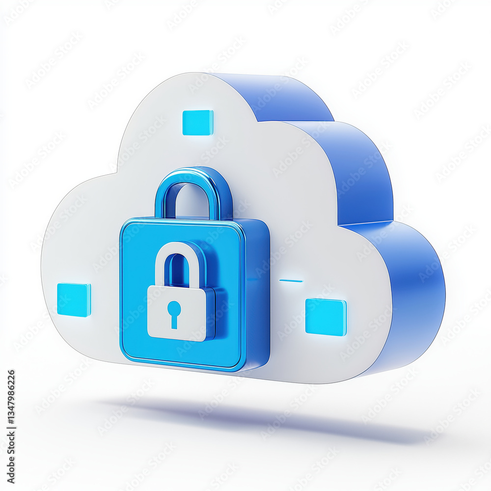 3D cloud icon with padlock symbolizes data security and protection 3D cloud icon with padlock symbolizes data security and protection