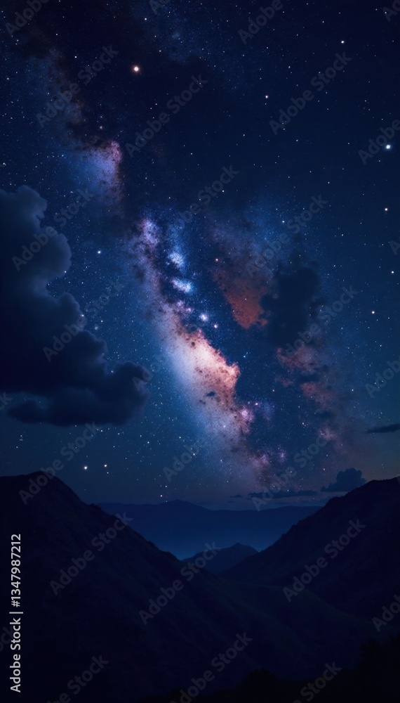 Fototapeta premium Sparkling stars on a dark canvas of night sky with galaxy and nebula in the background, galaxy, stars