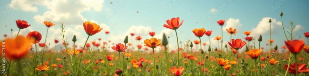 Naklejka premium Wildflowers swaying gently in the wind , nature, outdoors, flowers
