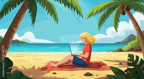 nomad working at Beach with Palm Trees
