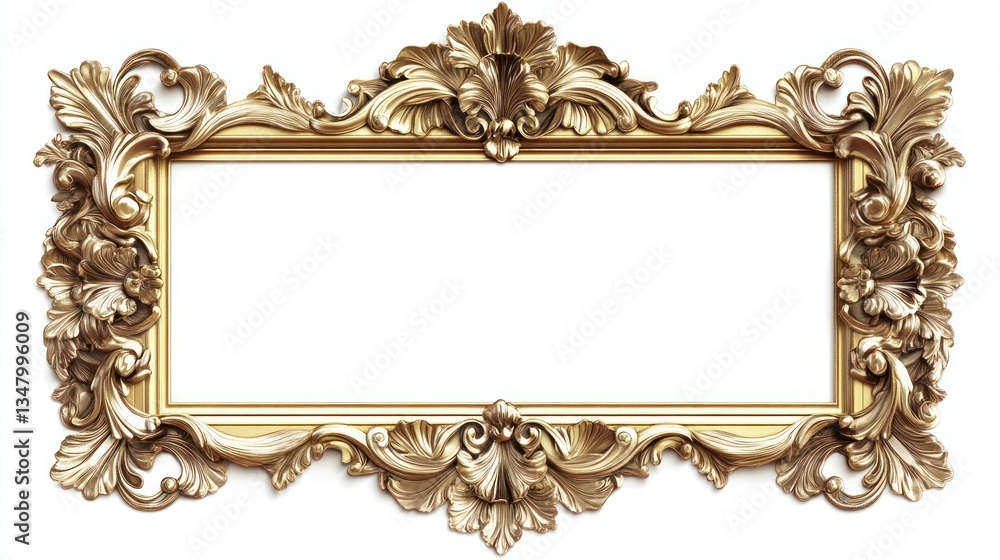 Ornate Golden Baroque Frame, Elegant Rococo Design, Luxury Decorative Element, Vintage Style, Antique Gold Picture Frame, Isolated on White Background Ornate Golden Baroque Frame, Elegant Rococo Design, Luxury Decorative Element, Vintage Style, Antique Gold Picture Frame, Isolated on White Background