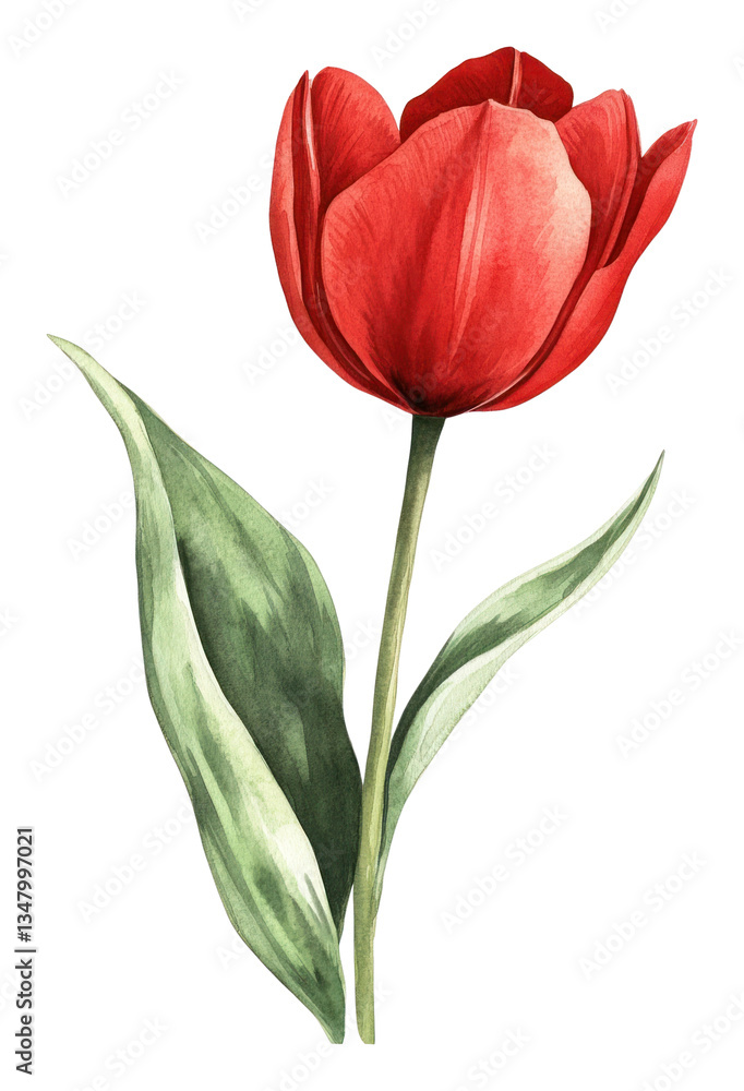 PNG A red tulip flower illustration watercolor style. PNG A red tulip flower illustration watercolor style.