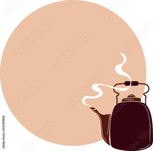 Teapot with Steam and Circular Background Space