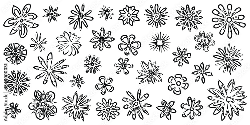 Painted flowers outline isolated on white background, vector design Painted flowers outline isolated on white background, vector design