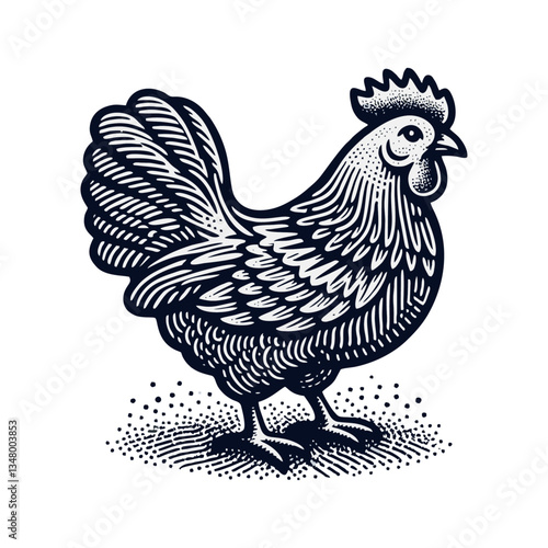 Chicken hen engrave logo icon design illustration
