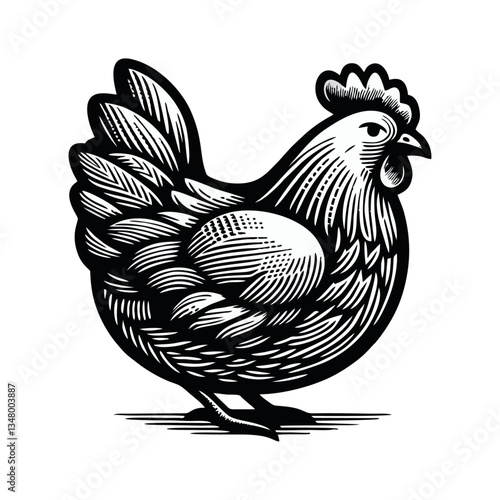 Chicken hen engrave logo icon design illustration