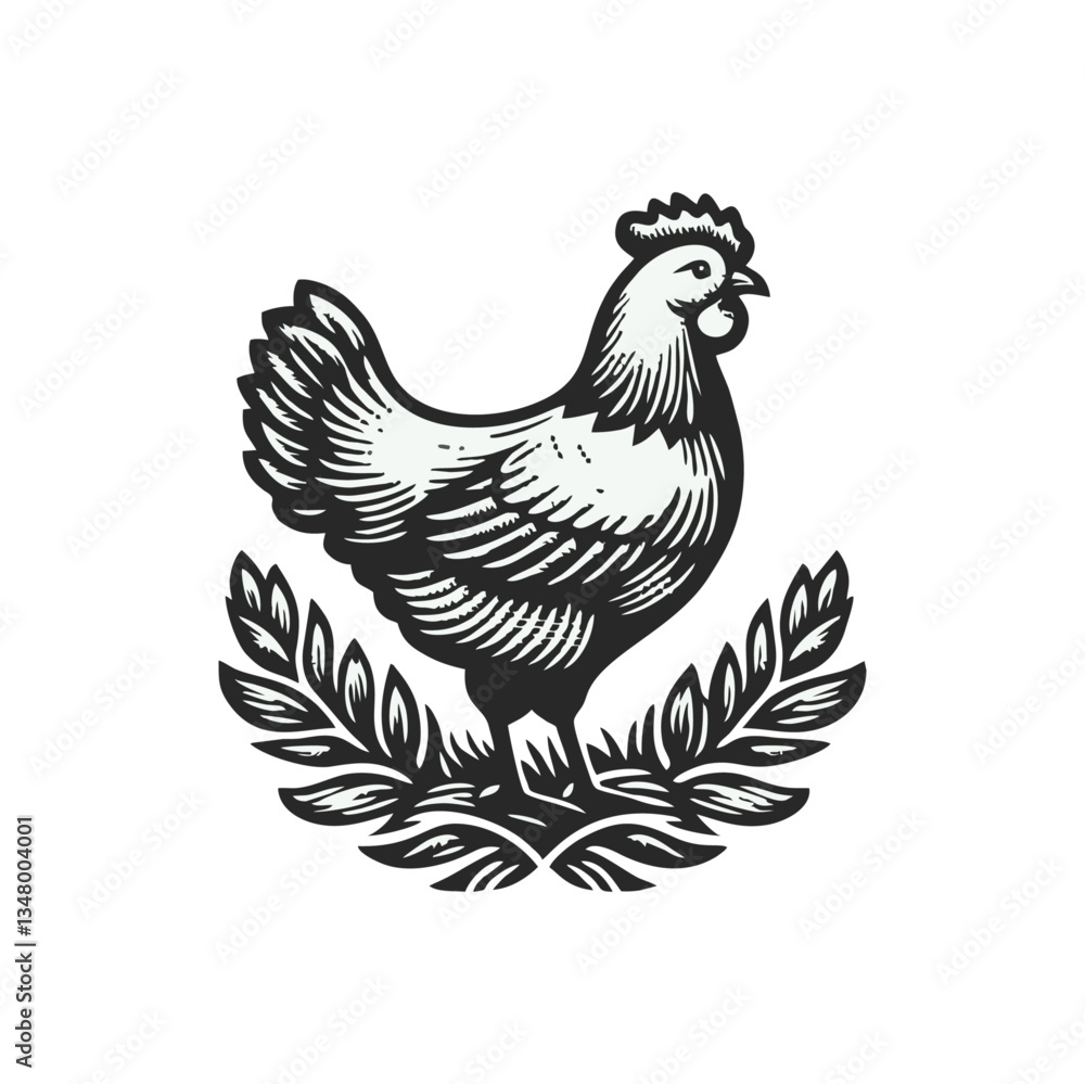 Fototapeta premium Chicken hen engrave logo icon design illustration