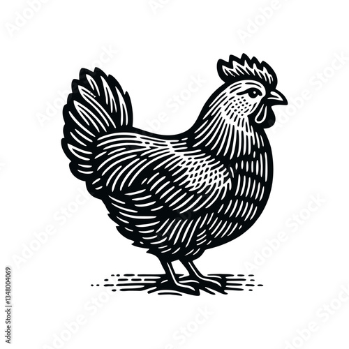 Chicken hen engrave logo icon design illustration
