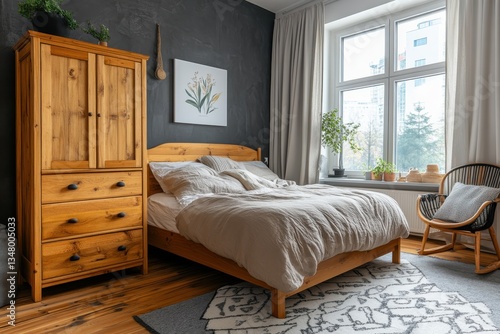 Wallpaper Mural Cozy modern bedroom with wooden furniture and natural light Torontodigital.ca