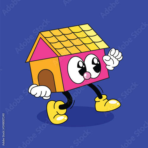 Hand drawn retro house cartoon character vector illustration