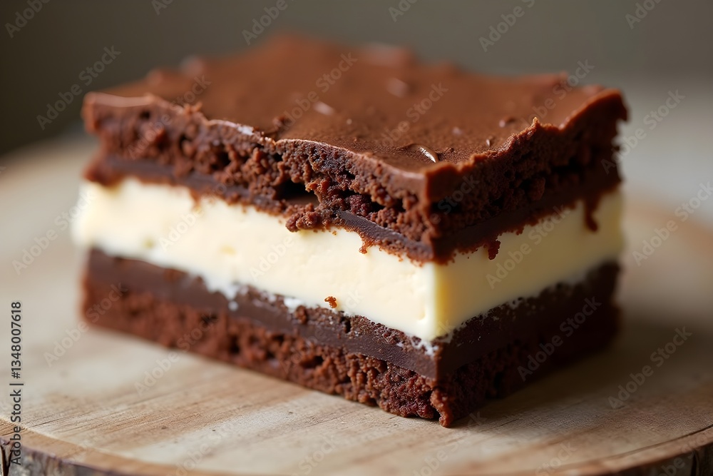 Layered chocolate and vanilla ice cream sandwich, showcasing indulgent textures Layered chocolate and vanilla ice cream sandwich, showcasing indulgent textures