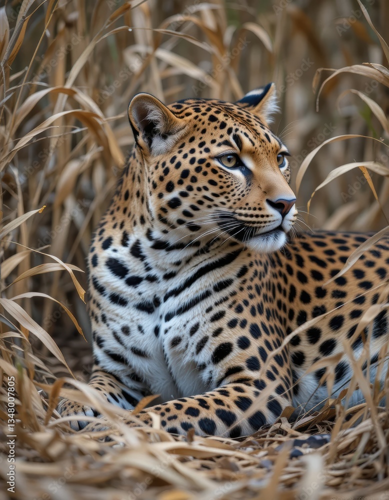 Obraz premium portrait of a leopard relaxing in the grassland