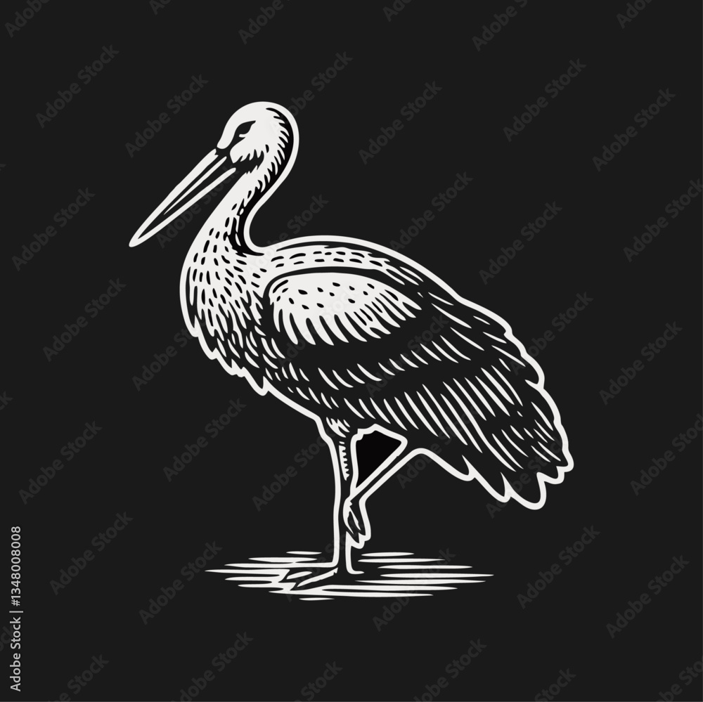 Fototapeta premium Stork Bird engrave logo icon design illustration