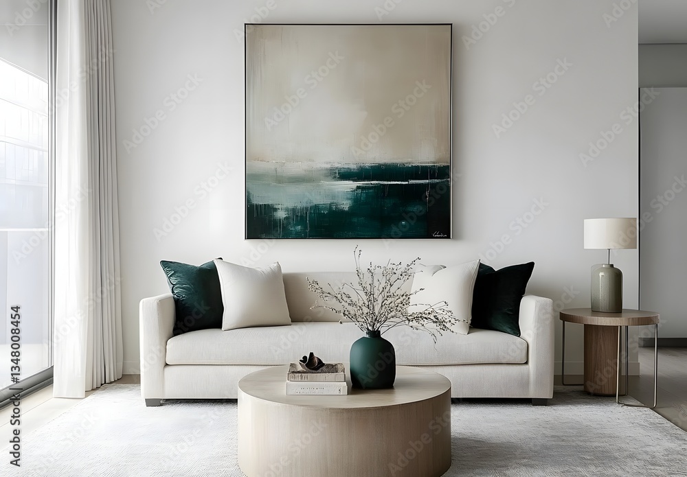 Naklejka premium A modern living room interior featuring a sofa and artwork