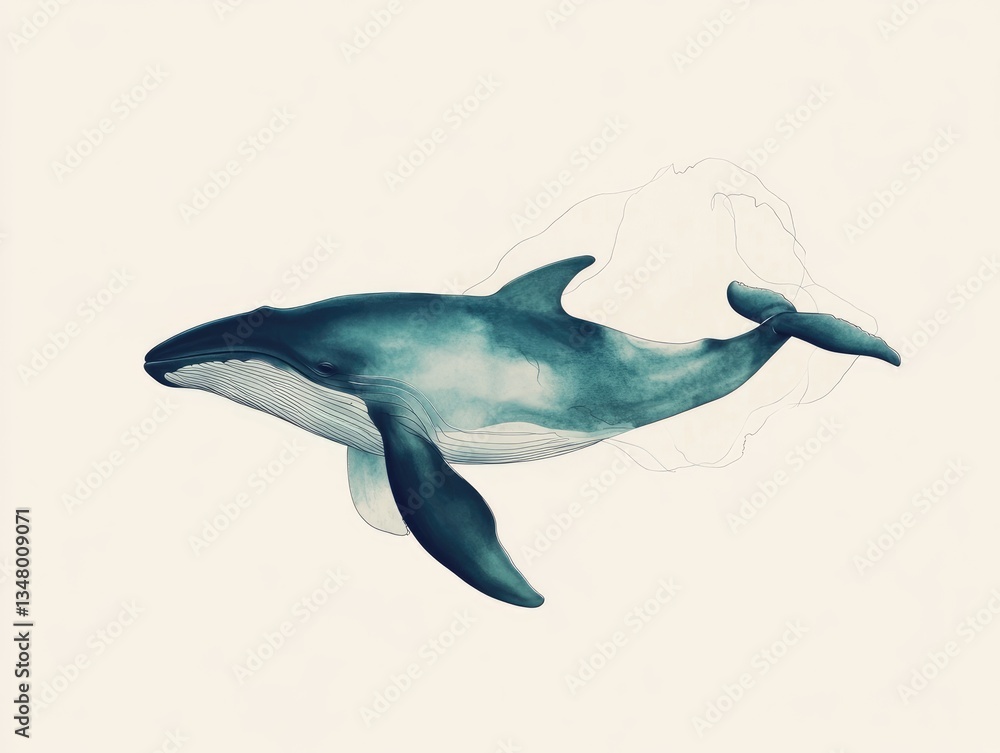 Obraz premium Watercolor Whale in Ocean
