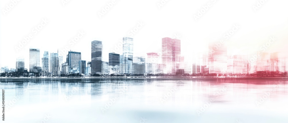 Obraz premium Abstract city building skyline metropolitan area in contemporary color style and futuristic effects. Real estate and property development. Innovative architecture and engineering concept.