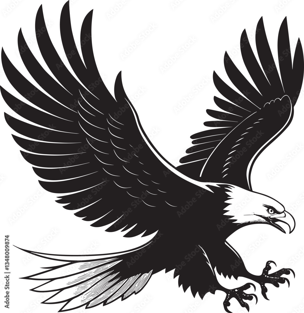 Obraz premium Bald Eagle Silhouette with Wings Spread in Flight