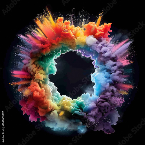 A mesmerizing circular explosion of colorful clouds, blending vivid hues in a dynamic and artistic composition. Ideal for use in posters, branding, and abstract-themed visuals.