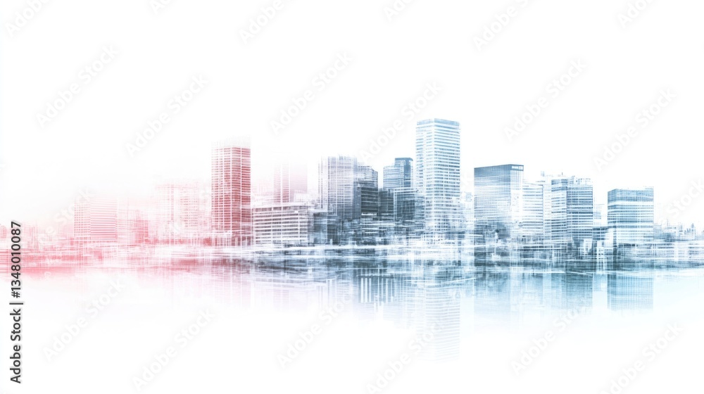 Obraz premium Abstract city building skyline metropolitan area in contemporary color style and futuristic effects. Real estate and property development. Innovative architecture and engineering concept.