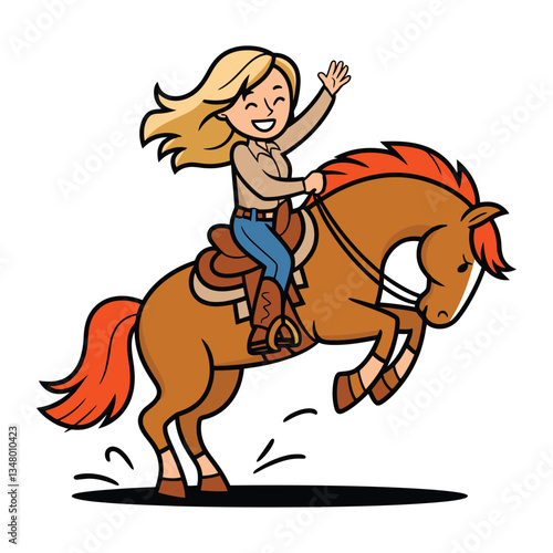 Cowgirl Riding Bucking Horse Cartoon