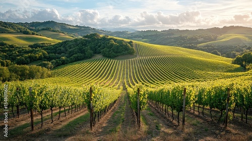 Wallpaper Mural Vineyard Rows, Sunrise, Tuscan Hills, Majestic Landscape Torontodigital.ca