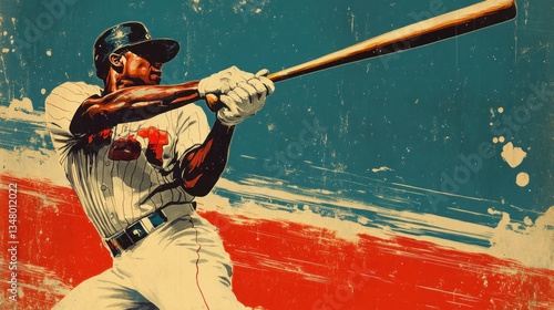 Vintage Baseball Player Swinging Bat, Retro Style, Grunge Background
