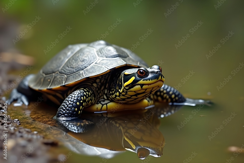 Snapping Turtle Emerging from a Pond into the Sunlight Snapping Turtle Emerging from a Pond into the Sunlight