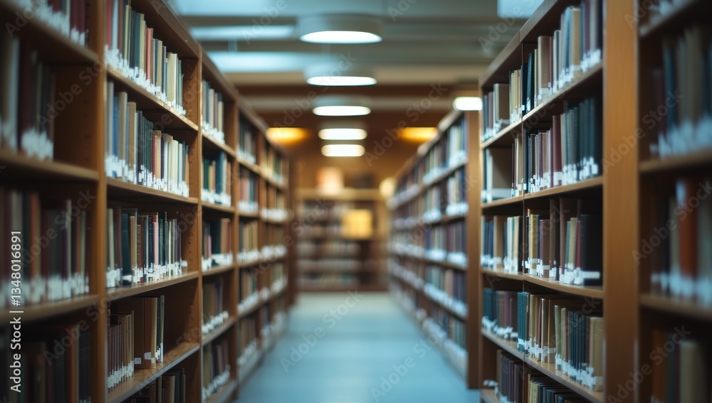 A Serene Library: Rows of Books in a Tranquil Setting A Serene Library: Rows of Books in a Tranquil Setting