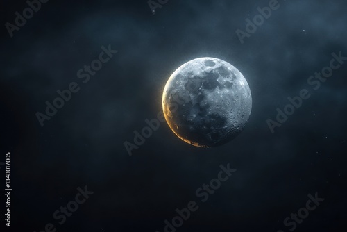 Beautiful Night Sky with Bright Moon Surrounded by Dark Clouds