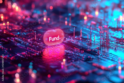 Digital Fund Concept with Circuit Board and Neon Glow Effect