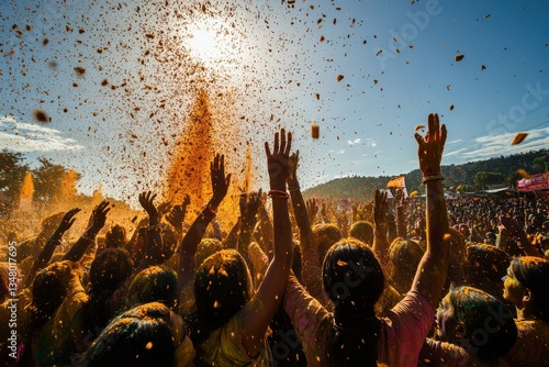 Vibrant Celebration of Colorful Festival with Joyful Participants