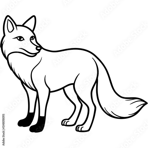 black and white line art fox standing in white background