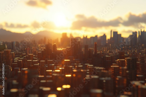 Urban Sunrise with Shimmering Cityscape and Reflection on Buildings