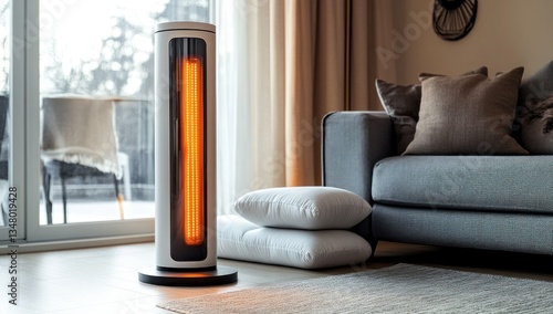 Modern Tower Heater in Cozy Living Room