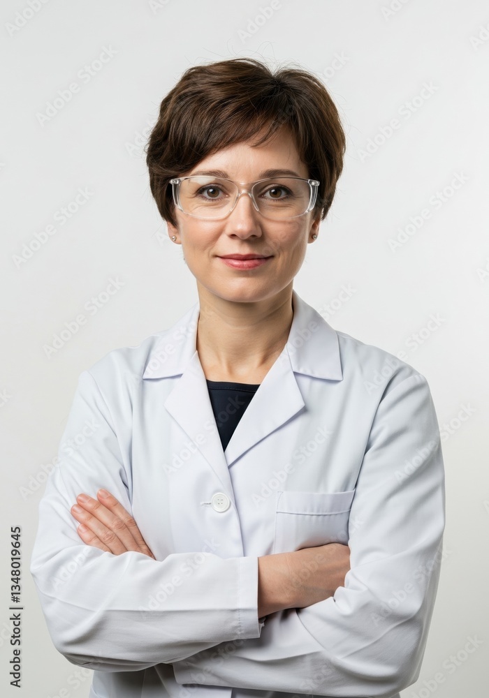 Confident Female Scientist in Lab Coat with Glasses, Symbolizing Expertise in Scientific Research and Innovation Confident Female Scientist in Lab Coat with Glasses, Symbolizing Expertise in Scientific Research and Innovation