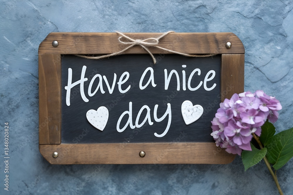 © PulseImages - Have a nice day chalkboard with flowers and wooden frame hanging on a wall © PulseImages - Have a nice day chalkboard with flowers and wooden frame hanging on a wall