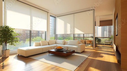 Smart Home Elegance: Automated Window Shades Adjust with Precision Throughout the Day

