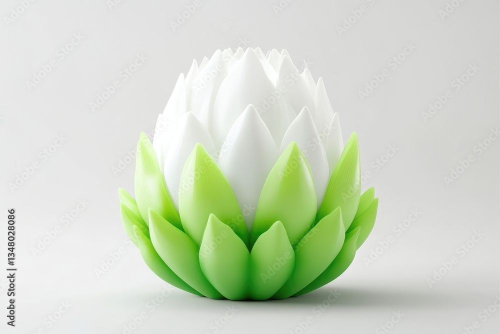 Obraz premium White and green stylized flower, 3D render